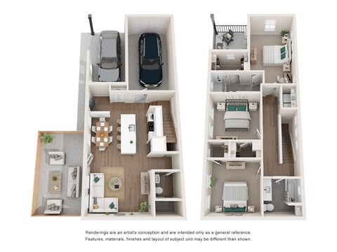 Floor plan for 3 beds, 2.5 baths, 1521 sqft